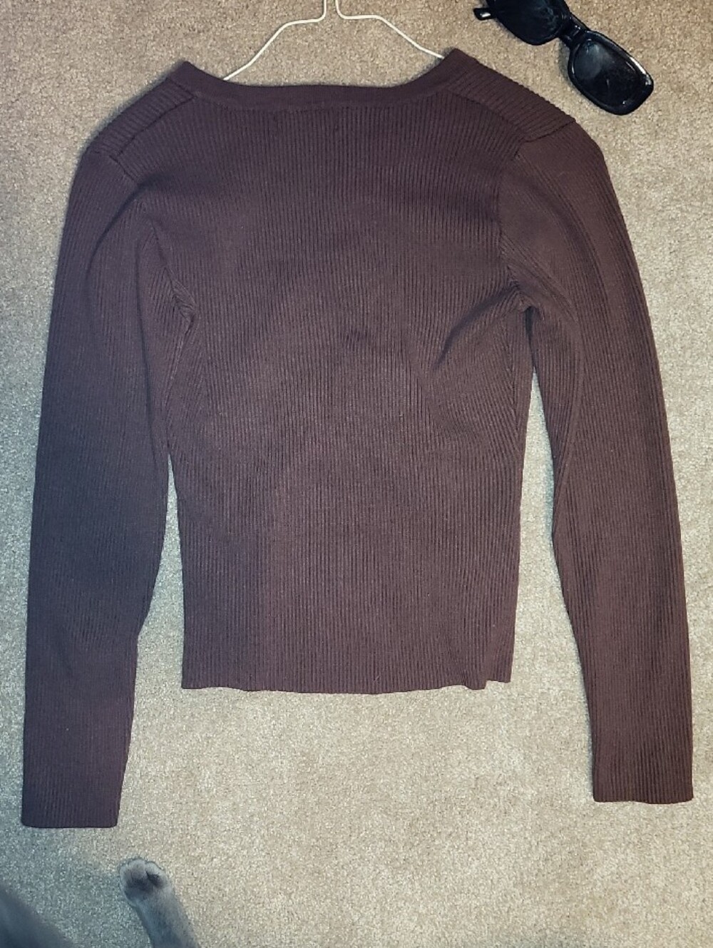 Chocolate Ribbed Button-Front Long Sleeve Top - Picture 2 of 4